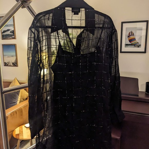 ANTHROPOLOGIE Black Sequin Collard Dress (Size S) - Picture 4 of 5